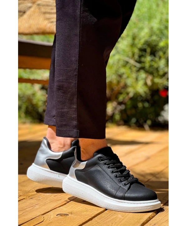 KB-X500  Kuback  Siyah Gümüş Yüksek Taban Bağcıklı Günlük Erkek Ayakkabı