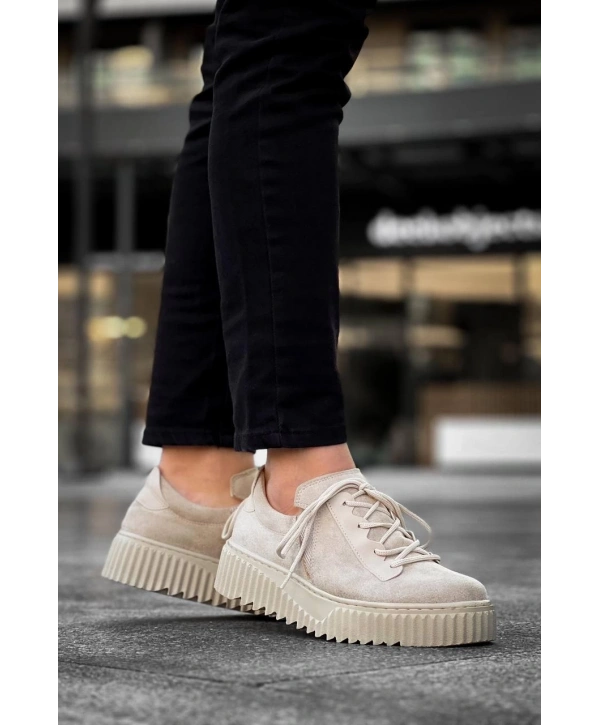 KB-X502  Kuback Bej Süet Yüksek Bej Taban Bağcık Detaylı Lastikli Günlük Erkek Ayakkabı