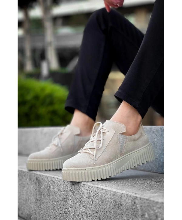 KB-X502  Kuback Bej Süet Yüksek Bej Taban Bağcık Detaylı Lastikli Günlük Erkek Ayakkabı