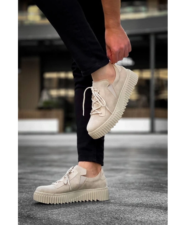 KB-X502  Kuback Bej Süet Yüksek Bej Taban Bağcık Detaylı Lastikli Günlük Erkek Ayakkabı
