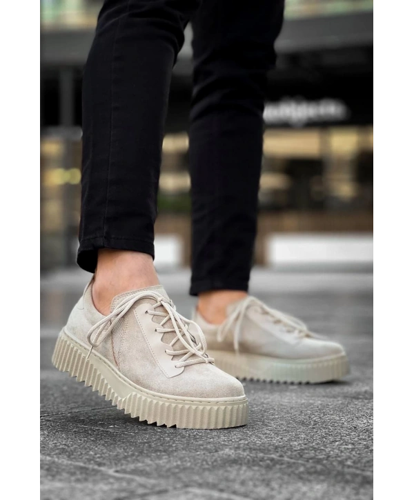 KB-X502  Kuback Bej Süet Yüksek Bej Taban Bağcık Detaylı Lastikli Günlük Erkek Ayakkabı