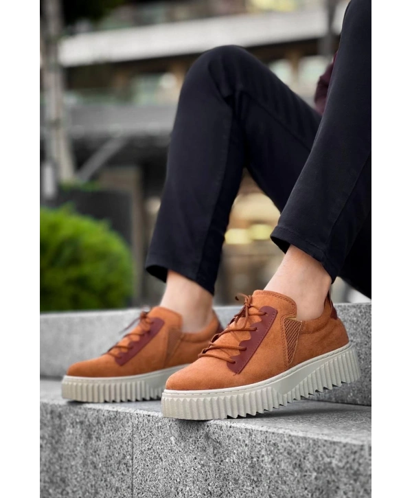 KB-X502  Kuback Taba Süet Yüksek Bej Taban Bağcık Detaylı Lastikli Günlük Erkek Ayakkabı