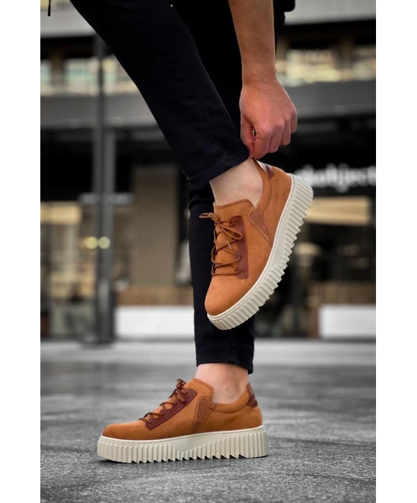 KB-X502  Kuback Taba Süet Yüksek Bej Taban Bağcık Detaylı Lastikli Günlük Erkek Ayakkabı