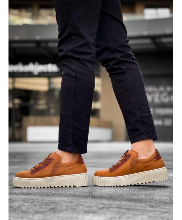 KB-X502  Kuback Taba Süet Yüksek Bej Taban Bağcık Detaylı Lastikli Günlük Erkek Ayakkabı