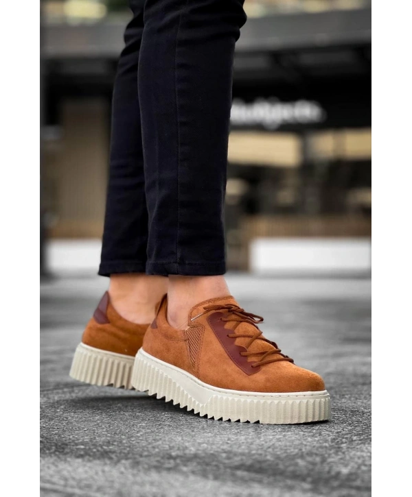 KB-X502  Kuback Taba Süet Yüksek Bej Taban Bağcık Detaylı Lastikli Günlük Erkek Ayakkabı