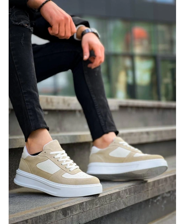KB-X8 Kuback Bej Keten Süet Yüksek Taban Günlük Spor Ayakkabı