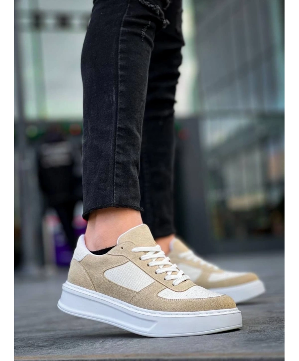 KB-X8 Kuback Bej Keten Süet Yüksek Taban Günlük Spor Ayakkabı