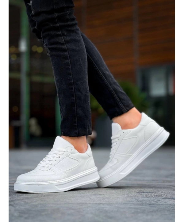 KB-X8 Kuback Beyaz Cilt Beyaz Yüksek Taban Günlük Spor Ayakkabı
