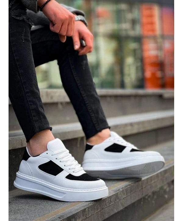 KB-X8 Kuback Beyaz Siyah Cilt Yüksek Taban Günlük Spor Ayakkabı