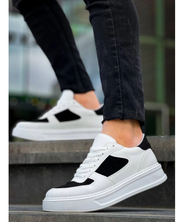 KB-X8 Kuback Beyaz Siyah Cilt Yüksek Taban Günlük Spor Ayakkabı