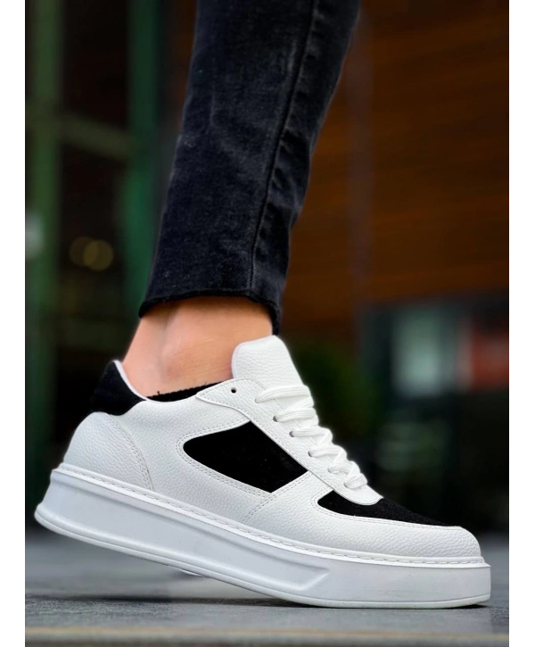 KB-X8 Kuback Beyaz Siyah Cilt Yüksek Taban Günlük Spor Ayakkabı