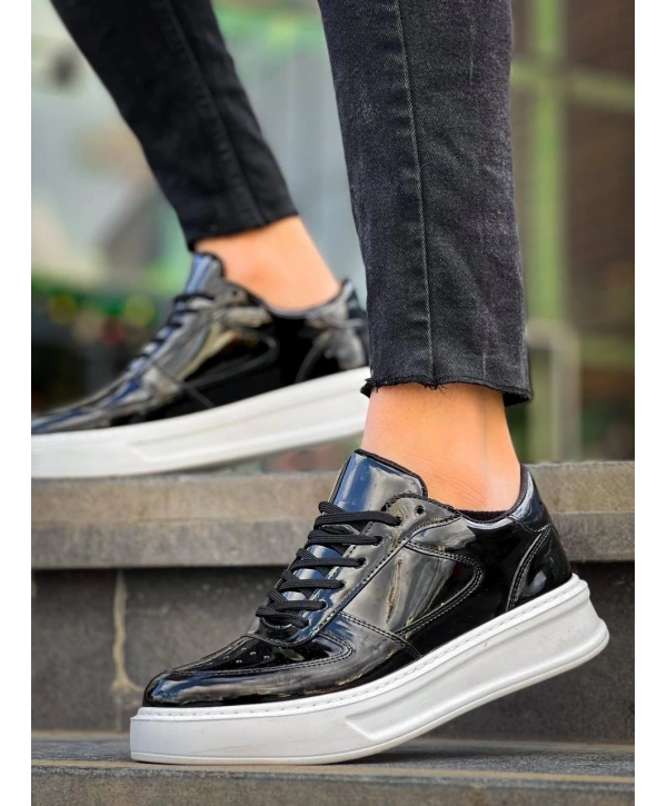 KB-X8 Kuback Siyah Rugan Detaylı Beyaz Yüksek Taban Günlük Spor Ayakkabı