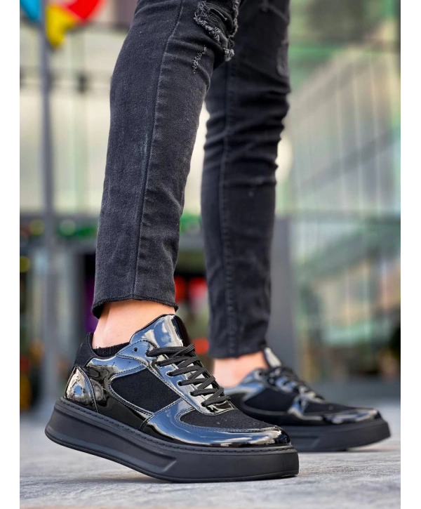 KB-X8 Kuback Siyah Rugan Yüksek Siyah Taban Günlük Spor Ayakkabı