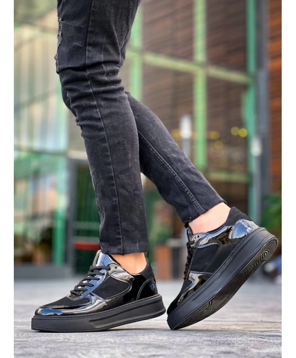 KB-X8 Kuback Siyah Rugan Yüksek Siyah Taban Günlük Spor Ayakkabı