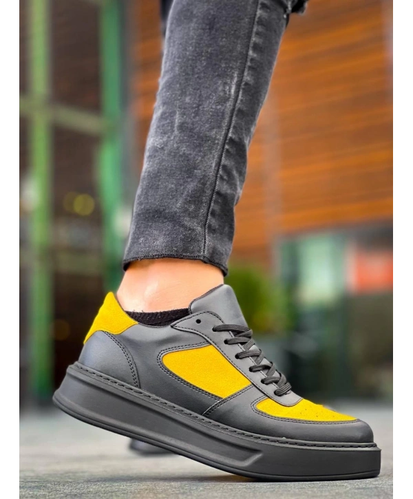 KB-X8 Kuback Siyah Sarı Cilt Yüksek Taban Günlük Spor Ayakkabı