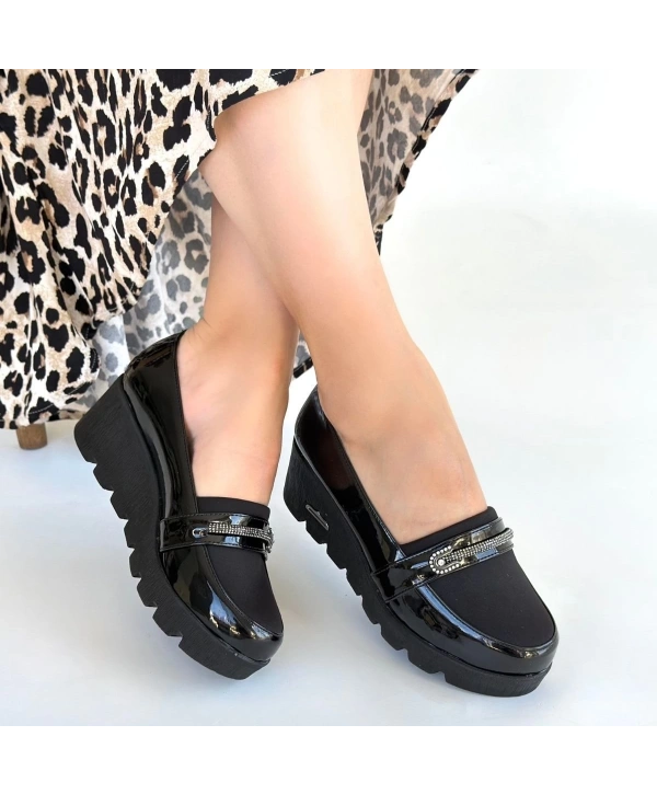 Kear Siyah Rugan Dolgu Topuk Ayakkabı