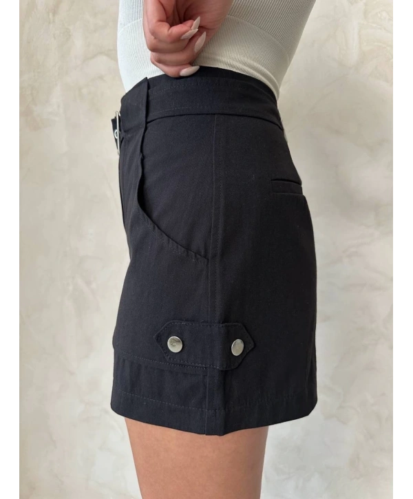 Kemer detaylı gabardin şort siyah s25289