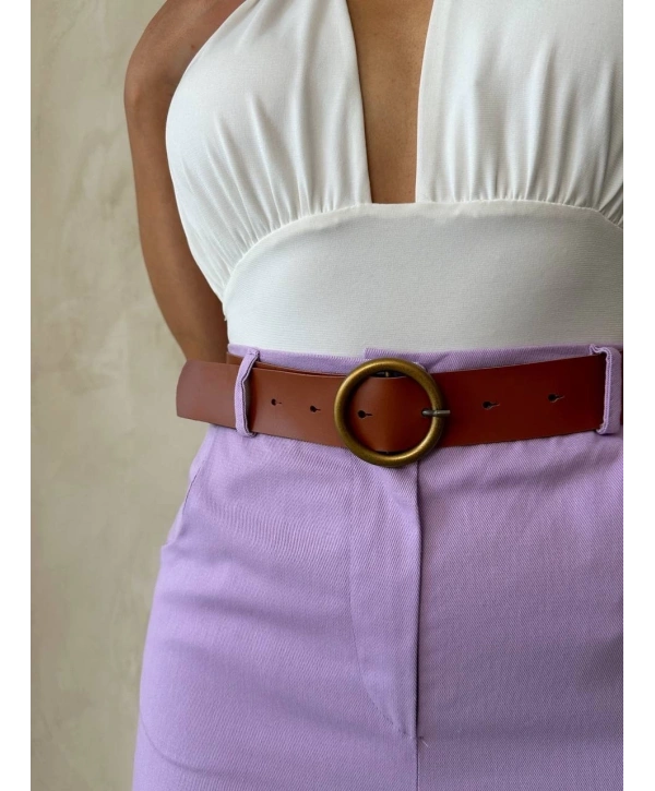 Kemerli gabardin şort lila s25735