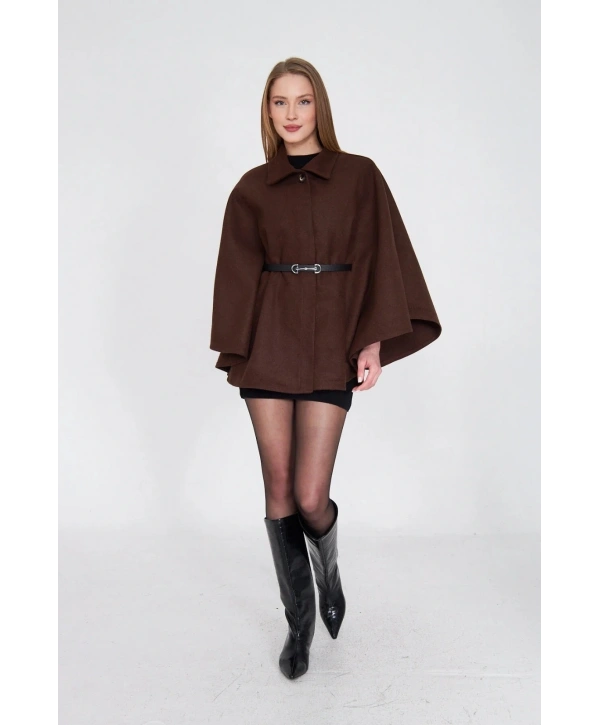 Kemerli kaşe panço kahve pt