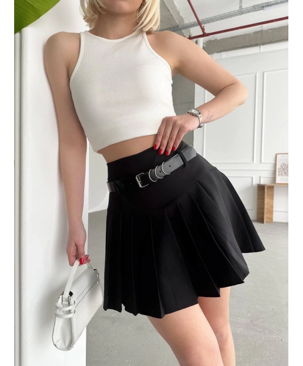 Kemerli pikseli şort etek