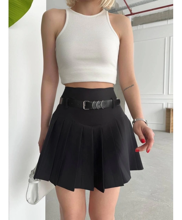 Kemerli pikseli şort etek