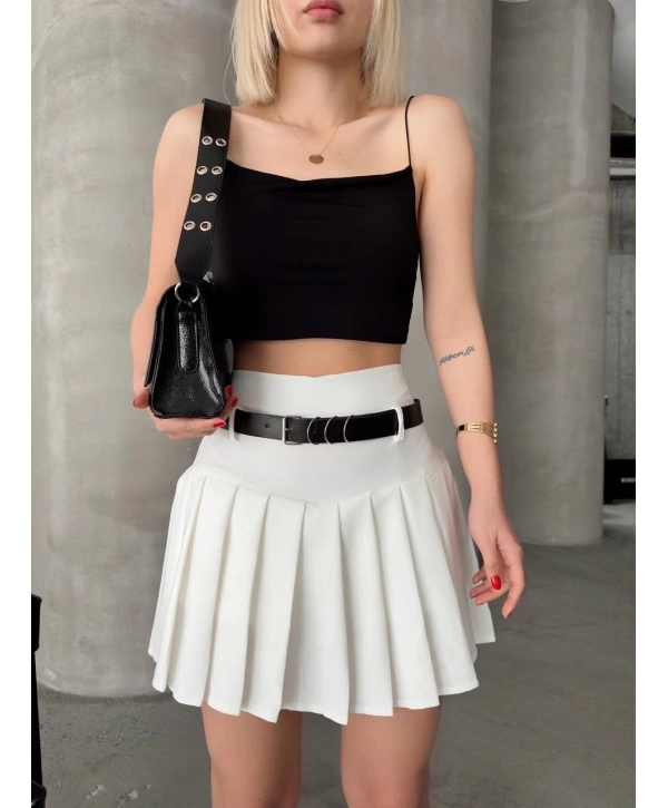 Kemerli pikseli şort etek