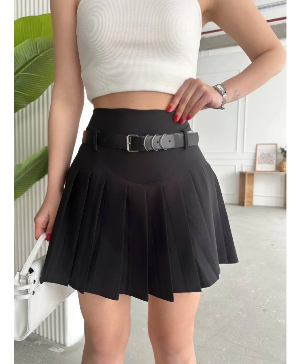 Kemerli pikseli şort etek