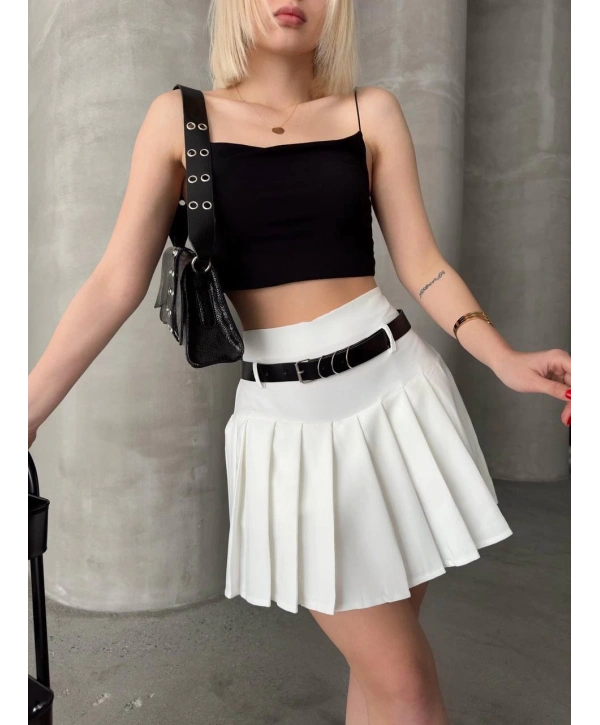 Kemerli pikseli şort etek