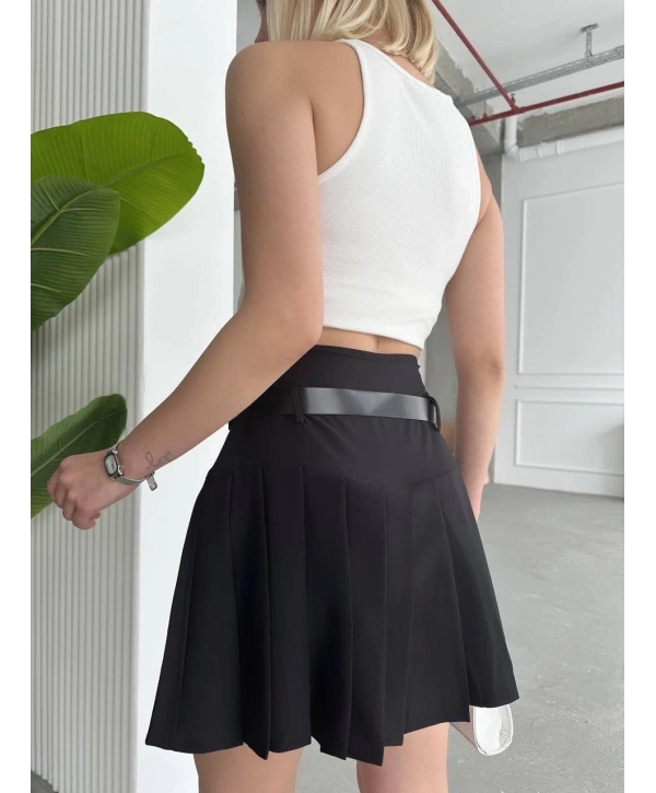 Kemerli pikseli şort etek