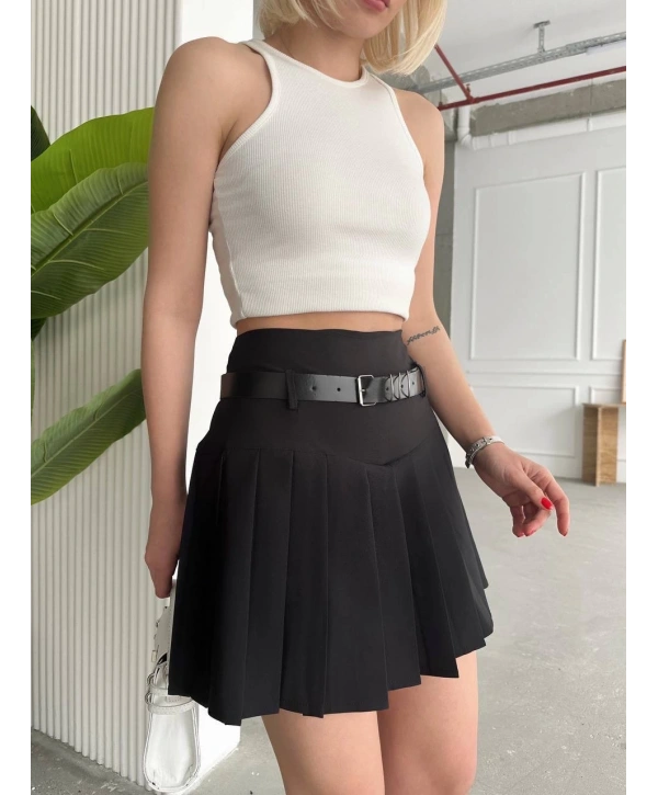 Kemerli pikseli şort etek