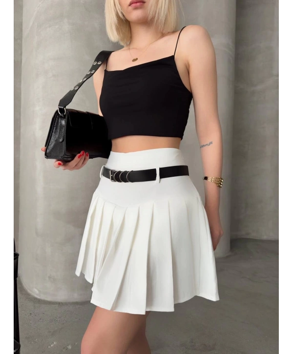 Kemerli pikseli şort etek