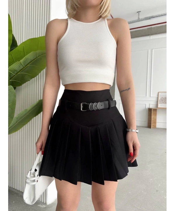 Kemerli pikseli şort etek