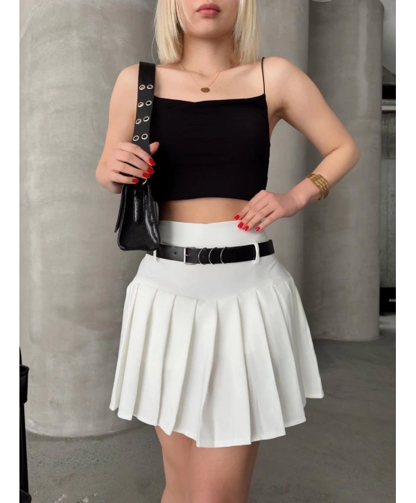 Kemerli pikseli şort etek