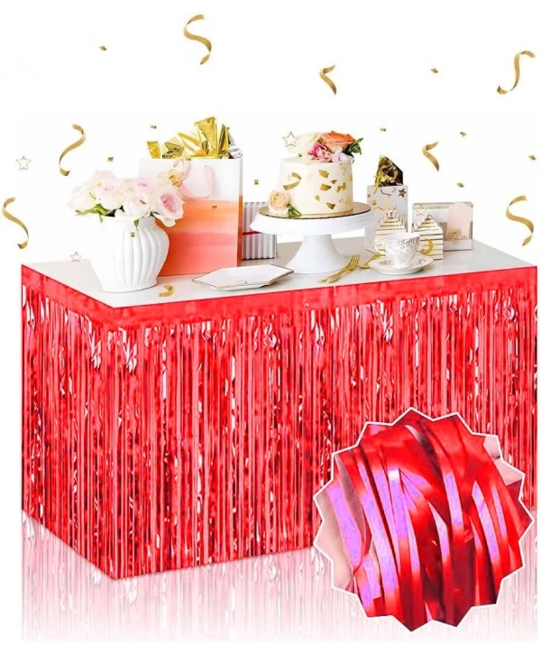 Kendinden Yapışkanlı Kırmızı Metalize Püsküllü Masa Eteği – 75 X 275 Cm Parti Süslemesi