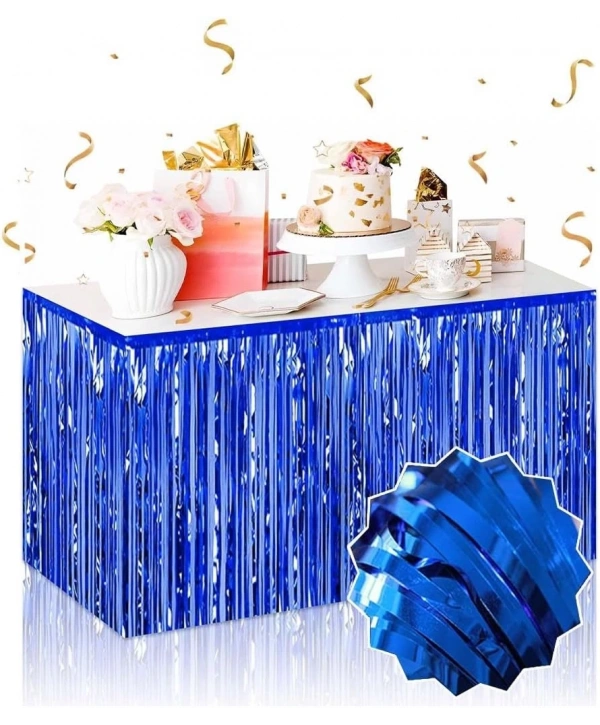 Kendinden Yapışkanlı Mavi Metalize Püsküllü Masa Eteği – 75 X 275 Cm Parti Süslemesi