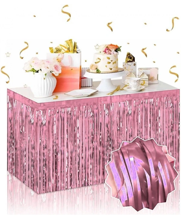 Kendinden Yapışkanlı Rose Gold Metalize Püsküllü Masa Eteği – 75 X 275 Cm Parti Süslemesi