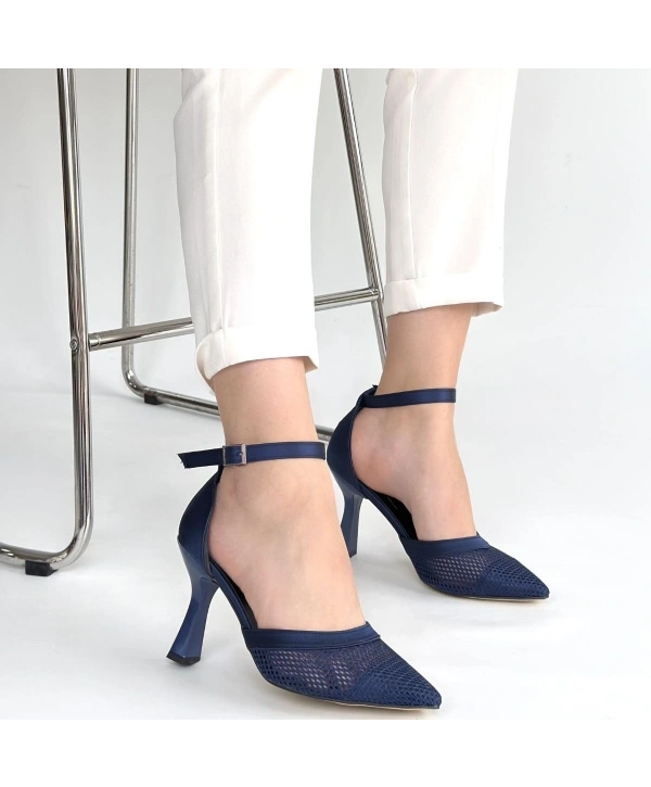 Keny Lacivert Saten Topuklu Ayakkabı