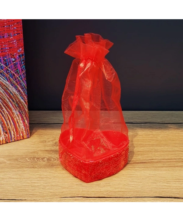 Kırmızı Kalpli Tül Kese