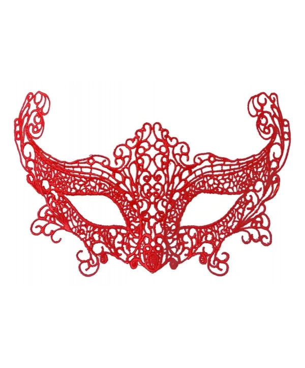 Kırmızı Renk Dantel Örgü İşlemeli Parti Maskesi Model 3