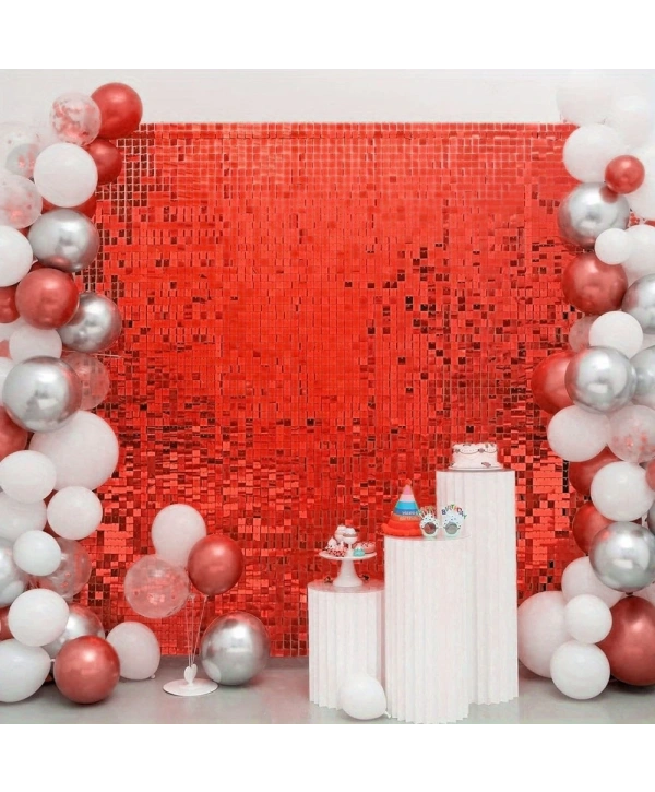 Kırmızı Renk Dikdörtgen Kesim Parlak Sim Görünümlü Fon Perde Dekor 1x2 Metre