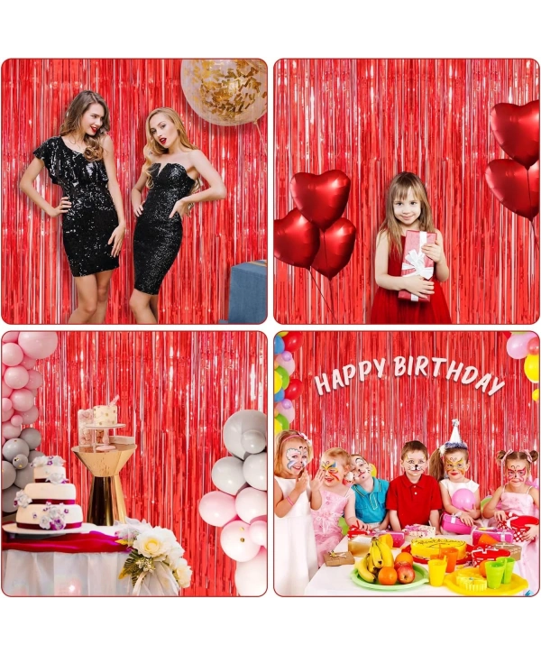 Kırmızı Renk Ekstra Metalize Parlak Saçaklı Arka Fon Perde İthal A Kalite 1x2 Metre