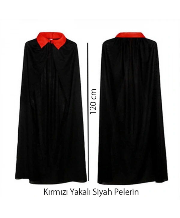 Kırmızı Yakalı Siyah Dracula Pelerin 120 Cm