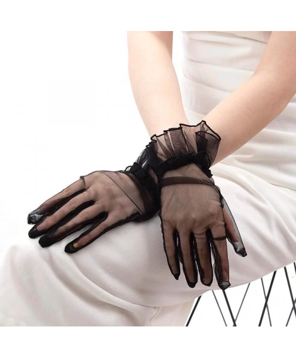 Kısa Boy Likralı Güpürlü Yetişkin Tül Eldiven Siyah Renk