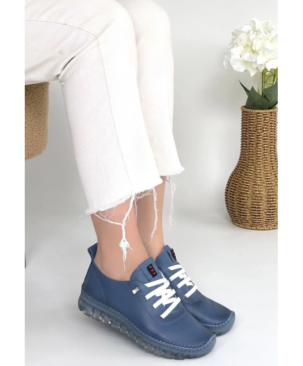 Kitta Mavi Deri Bağcıklı Spor Ayakkabı