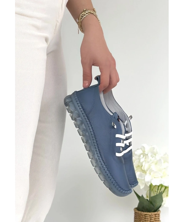 Kitta Mavi Deri Bağcıklı Spor Ayakkabı