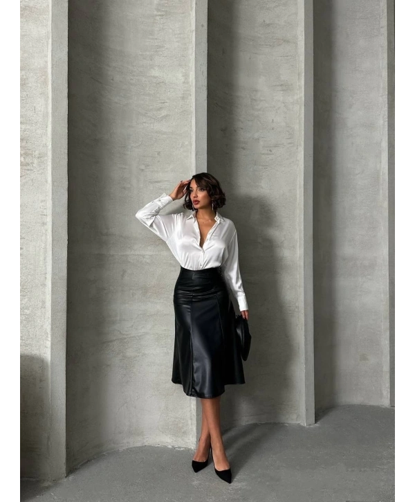 Komple parçalı deri etek siyah h26441