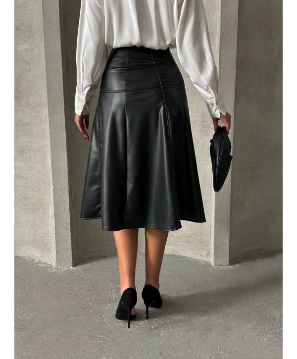 Komple parçalı deri etek siyah h26441