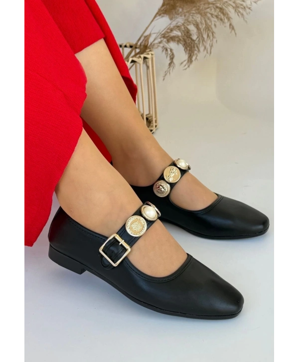 Koope Siyah Cilt Babet Ayakkabı