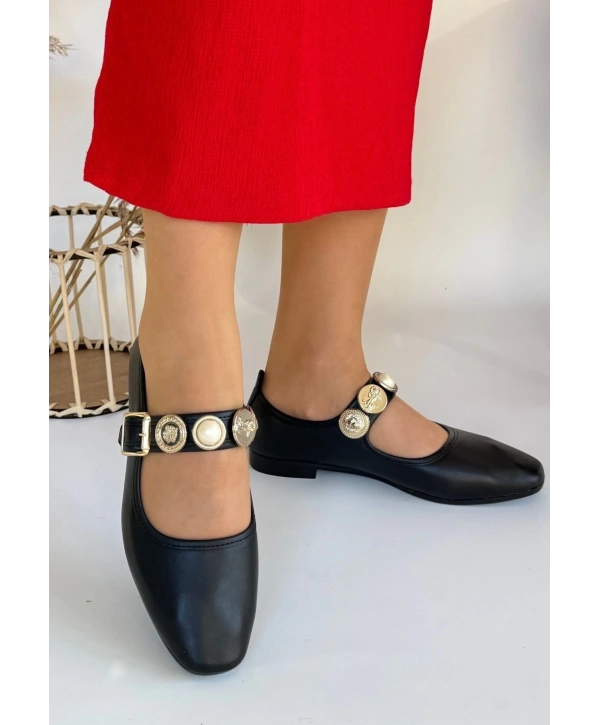 Koope Siyah Cilt Babet Ayakkabı