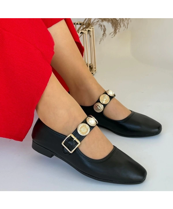 Koope Siyah Cilt Babet Ayakkabı